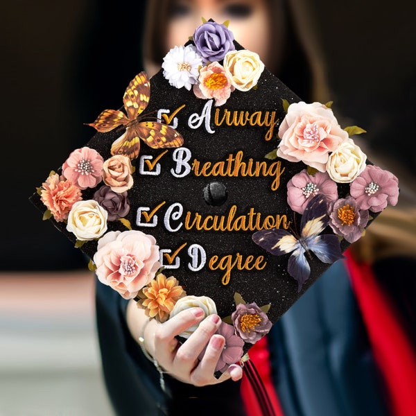 Airway Breathing Circulation Degree｜Designer Graduation Caps Topper-Graduation Cap Decoration-Grad Caps with Flowers-Class of 2024-Grad Caps