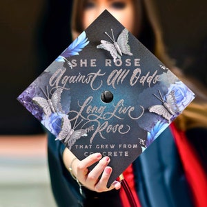 She Rose Against All Odds|3D Butterfly Grad Cap Toppers-Graduation Cap Decoration-College Graduation Gifts-Designed Graduation Caps
