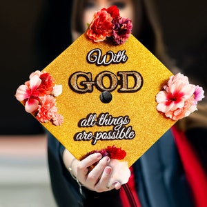 With God all things are possible｜Designer Graduation Caps Topper-Graduation Cap Decoration-College Graduation Gifts-Masters Grad Caps