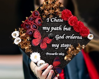 I Chose My Path But God Ordered My Steps｜Designer Graduation Caps Topper-Graduation Cap Decoration