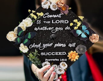 Commit to the Lord Whatever You Do｜Designer Graduation Caps Topper-Graduation Cap Decoration-College Graduation Gifts