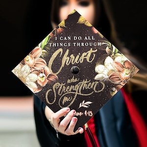 I can do all things through Christ|Graduation Cap Topper-Graduation Cap Decoration-College Graduation Gifts-Designed Grad Caps-Class of 2024