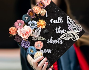 I Call The Shots Now｜Designer Graduation Caps Topper-Nurses Graduation Caps-Graduation Cap Decoration-Grad Caps with Flowers-Nurses grad cap