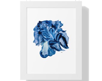 Elegant Blue Floral Iris Framed Vertical Poster, Wall Art Decor, Home Decoration, Modern Artwork, Gift, Blue Flower Print