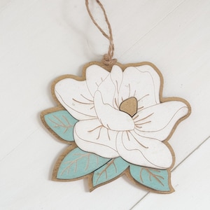 Magnolia ornament -white and gold floral-Christmas