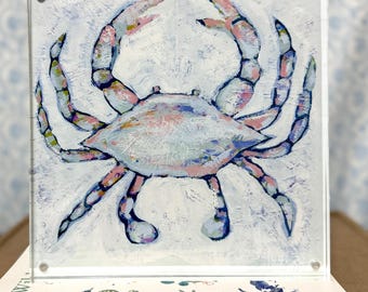 Blue Crab Acrylic Framed Print: Coastal Nautical Wall Art Gifts