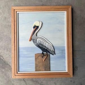 Pelican -Fine Wood Scroll Art- Statement Beach House Art
