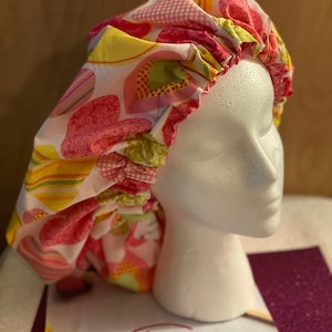 Custom made Heart Adult Bonnet, Satin Bonnet, Sleep Cap,Satin Lined, Hair Bonnet, For all hair types, Wear to the store,Child sizes