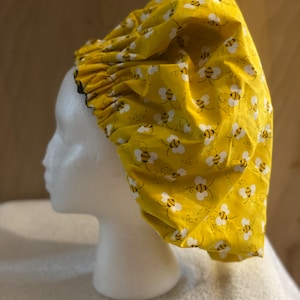 Custom made BumbleBee Adult Bonnet, Satin Bonnet, Sleep Cap, Hair Bonnet, For all hair types, Wear to the store, Child sizes. Yellow Bonnet