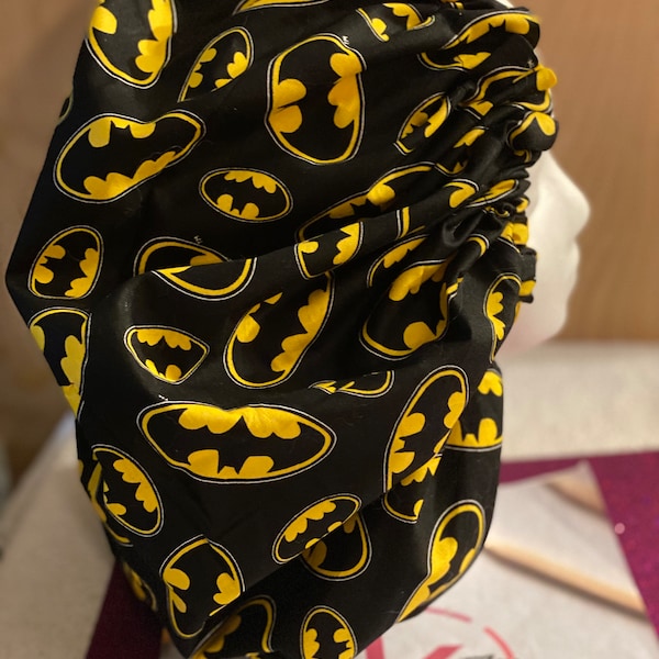 Custom made Bat. Adult Bonnet, Satin Bonnet, Sleep Cap,Satin Lined, Hair Bonnet, For all hair types, Child sizes, Bat, Yellow