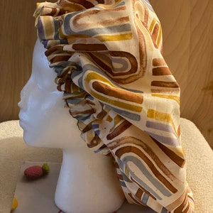Custom made Boho Rainbow Adult Bonnet, Satin Bonnet, Sleep Cap,  Satin Lined, Hair Bonnet, For all hair types,Wear to the store, child brown