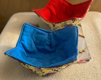 Bowl Cozy, Soup bowl Cozy, Microwaveable, Bowl Holder, reversible, Hot pad holder, 2 pack, Fabric, House warming gift, Ice cream cozy,