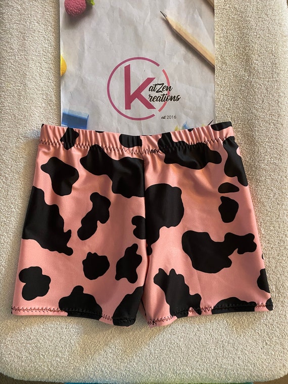 Pink Cow shorts , Cheer ,Dance, Gymnastics ,Practice Wear ,Gym set ,spandex  shorts, Animal Print, Booty Shorts, Black
