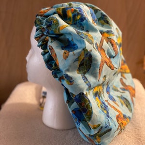 Custom made Turtle  Adult Bonnet, Satin Bonnet, Sleep Cap,  Satin Lined, Hair Bonnet, For all hair types, Wear to the store, Child  blue sea