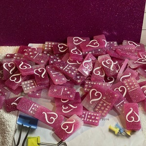 Custom Dominos Pink & White , Double 6, 9, 12 Dominos,Train Hub,Train,Resin Dominos, Custom Resin, pink Glitter, Board Games, Travel Dominos