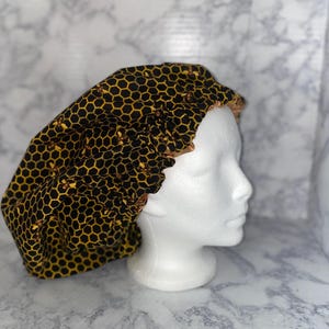 Custom made Bee Adult Bonnet, Satin Bonnet, Sleep Cap,Satin Lined, Hair Bonnet, For all hair types, Child sizes, Honeycomb Black bonnet