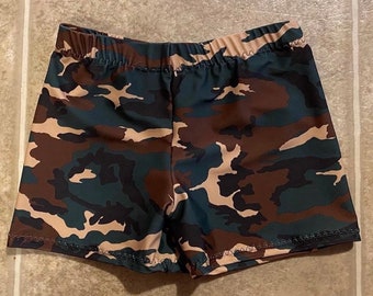 Green Camo Spandex Shorts, Cheer Dance Gymnastics, Handmade