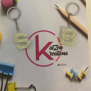 Glow in the dark resin key chain, Letter Keychain, Initial Keychain, Alphabet Keychain, Rhinestone Keychain, Blinged Keychain,  Rhinestone