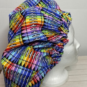 Custom made Crayons Adult Bonnet, Satin Bonnet, Sleep Cap,Satin Lined, Hair Bonnet, For all hair types, Child sizes, multi colors bonnet
