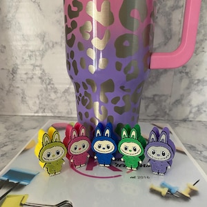 3D Printed Labubu Inspired shaped Straw Topper, Pink Bow, Tumbler accessory, Straw Charm, Regular size, Stanley size, tumbler, monsters