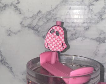 Pink Checker Ghost 3D Printed Straw Topper, Drinking Straw, Standard  Size, Stanley  Straw,  Tumbler accessory, Straw Buddy,Spooky