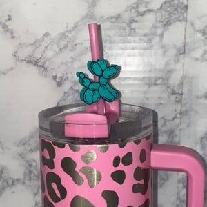 3D Balloon pup,Dog Straw Topper, Teal Dog, Puppy, Drinking Straw, Stanley Topper, Regular topper, Tumbler Straw topper,Regular ,Stanley Blue