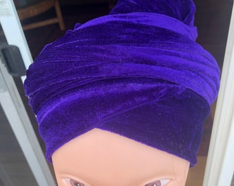 Purple velvet turban headwrap