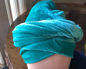 Turquoise velvet turban headwrap