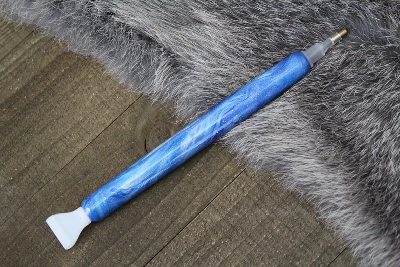 Handcrafted w Polymer Clay Diamond Painting Pen: Shimmer Blue White Round Tip Multi Drill Placer CLEARANCE 5.5 Pen #1180