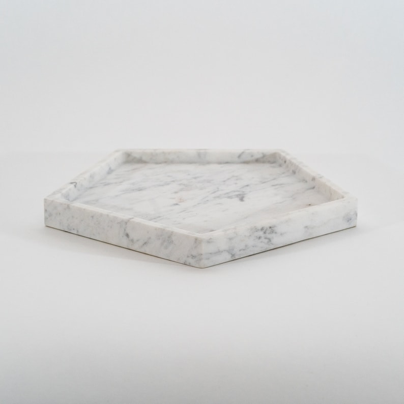 Pentagon White Marble Decorative Tray Etsy