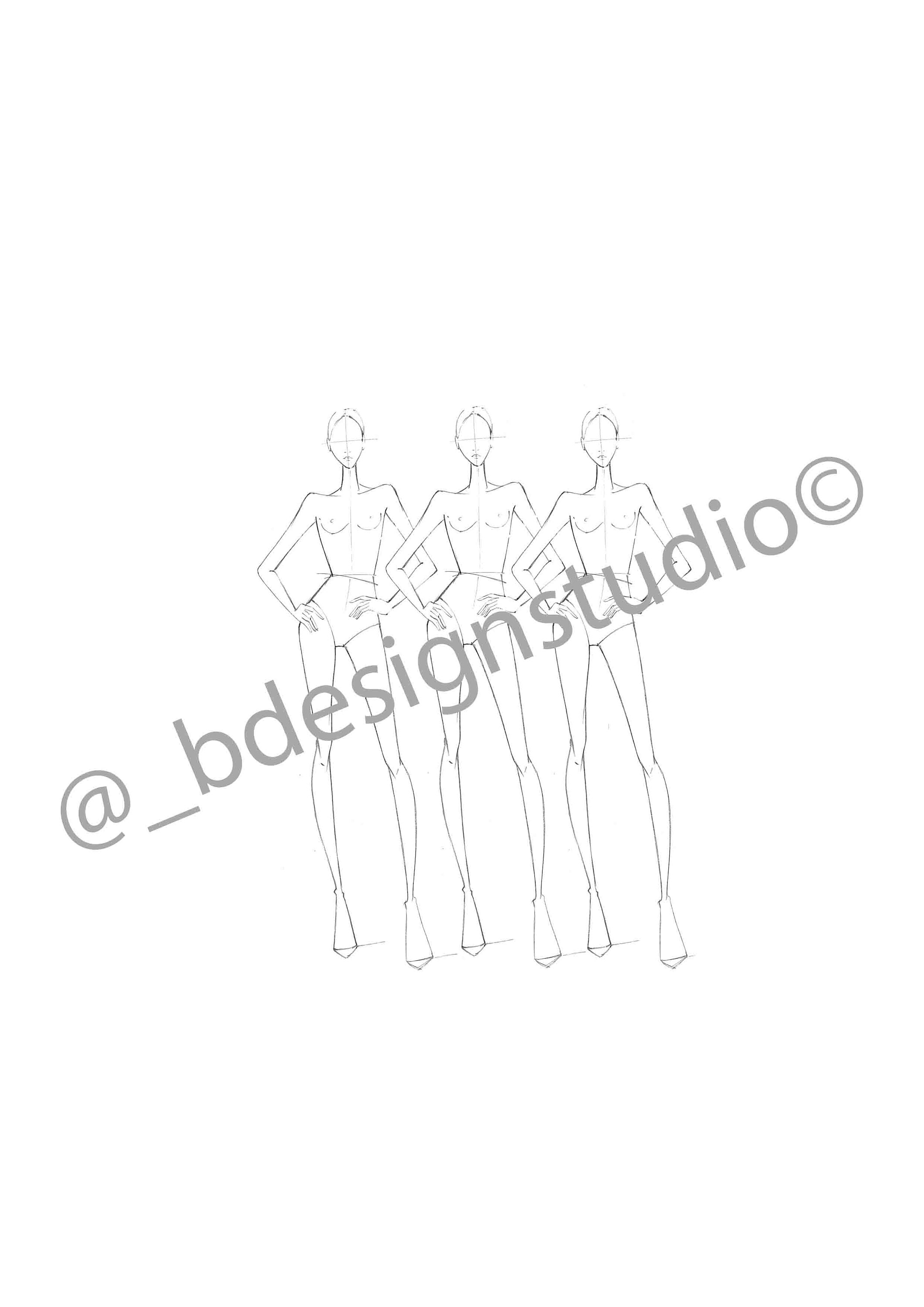 Fashion Female Croqui Template Front and Back Etsy