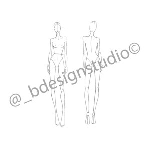 ファッションイラストクロッキーテンプレート - 正面と背面のポーズ