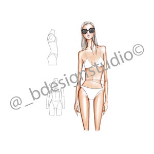 Fashion Design Template, Body Croquis Template Female, Fashion Figure  Templates, Drawing Template for Clothing Designers, Sample Body Png 