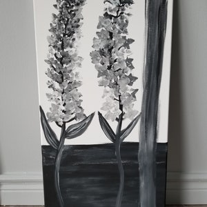 Pintura de flores, pintura de Verbascum, pintura en blanco y negro, pintura de flores en blanco y negro