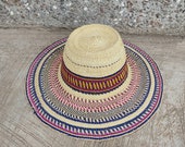 Wide brim straw hat with leather strap Floppy hat