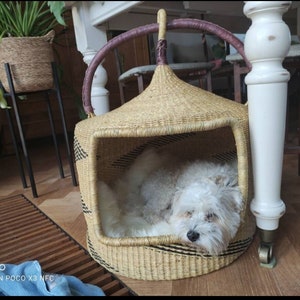 Handwoven African Bolga Basket Cat Bed - Modern Cat Furniture, Cat Bed Cave with African Basket Design, Pet Bed and Cat Shelf