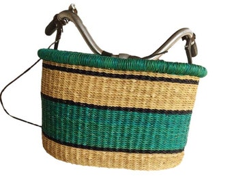 Handmade Bike Basket, African Bolga Market Basket, Woven Hanging Bike Bag, Bicycle Accessories, Picnic Basket, Bicycle Basket