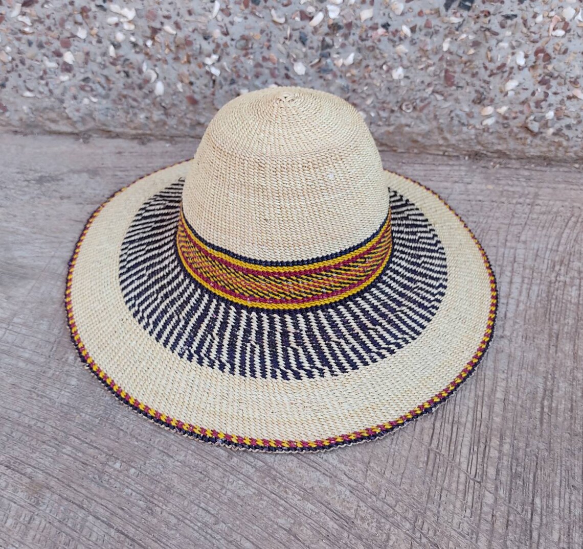 Wide Brim Straw Hat With Leather Strap Floppy Hat Beach Etsy
