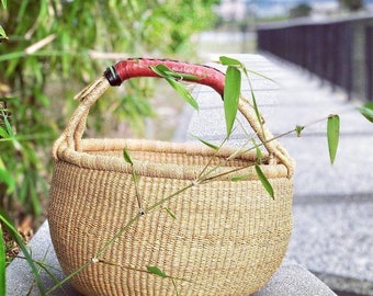 African Bolga Woven Market Basket, Fruit Gathering Basket, Harvest Basket