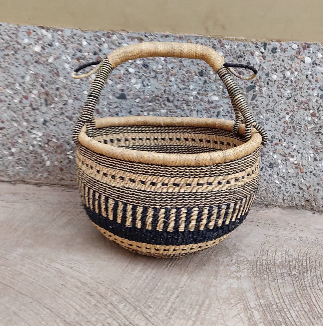 Large Round Bolga Market Basket Large Woven Basket Food Gift Etsy