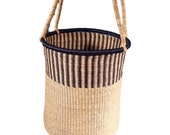 African Laundry Basket with Handle, Large Handmade Woven Laundry Room storage, Bolga wicker storage Basket