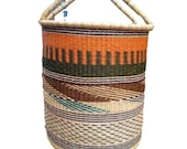 African Laundry Basket with Handle, Large Handmade Woven Laundry Room Decor, Bolga wicker storage Basket