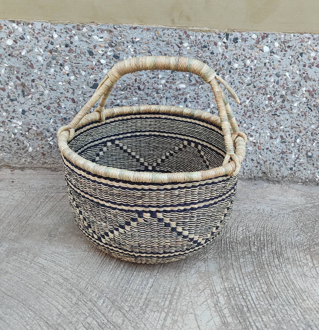 Large Round Bolga Market Basket Etsy