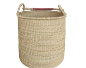 African Laundry Basket with Handle, Large Handmade Woven Laundry Room Decor, Bolga wicker storage Basket