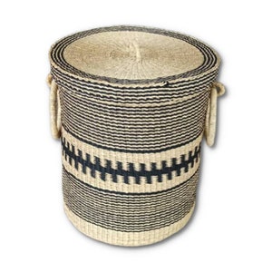 Hand-woven African Bolga Laundry Basket with Lid - Stylish and Functional Laundry Room Storage, Laundry Hamper, Large Storage Basket