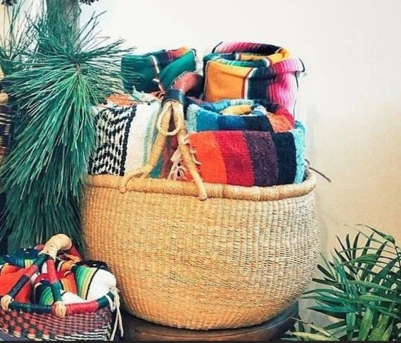 African Bolga Woven Market Basket Large Storage Basket Straw Bag Reusable Shopping Basket Wicker Shopping Basket Birthday Gift Basket Etsy