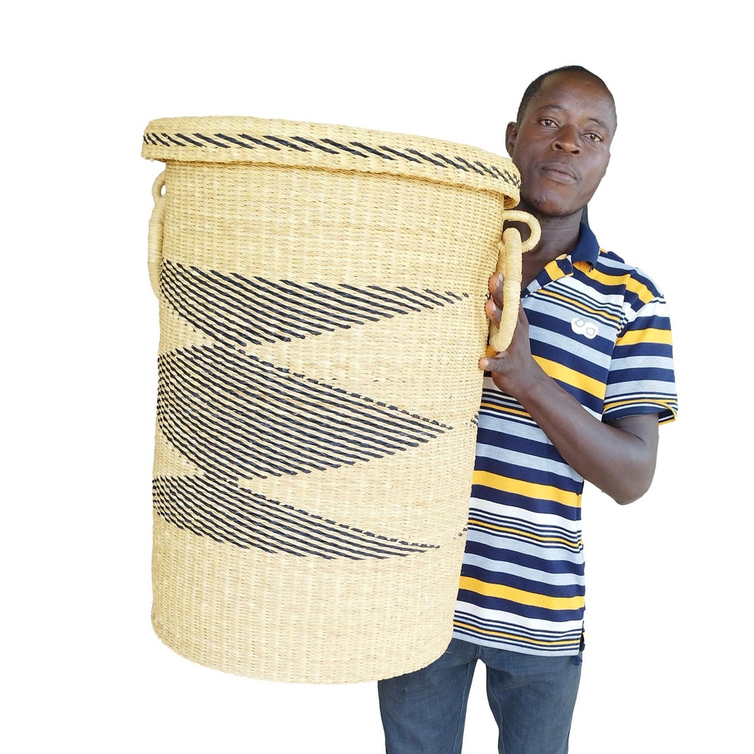 AFRICAN LAUNDRY BASKET With Lid, African Woven Basket, Blanket Basket