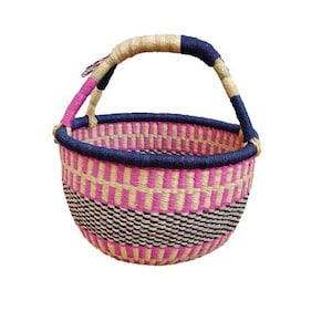 African Ghana Bolga Market Basket, Large Woven Basket, French Market Basket, Gift For Her, Gift For Him, Hand Woven Baskets, Storage Basket