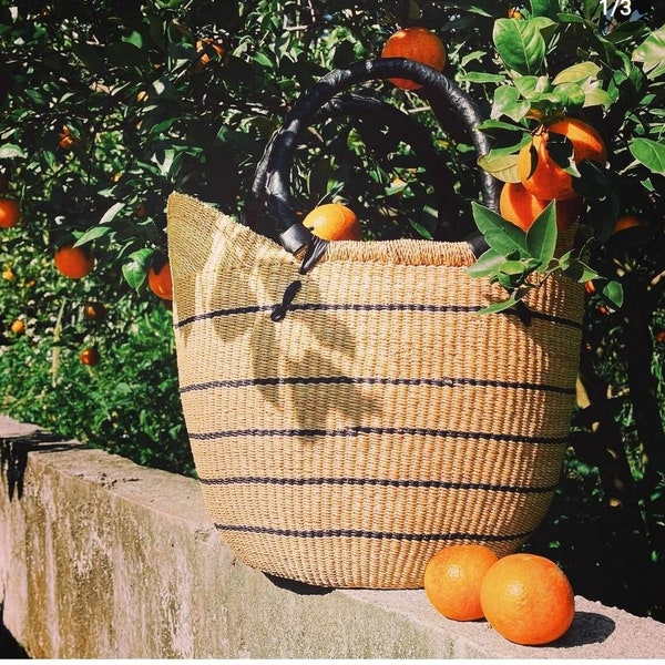 Large African Bolga Market Basket -Perfect for 90th Birthday Gift For Women, Large Storage Basket, Fruit Harvest Basket - Hand Woven Baskets