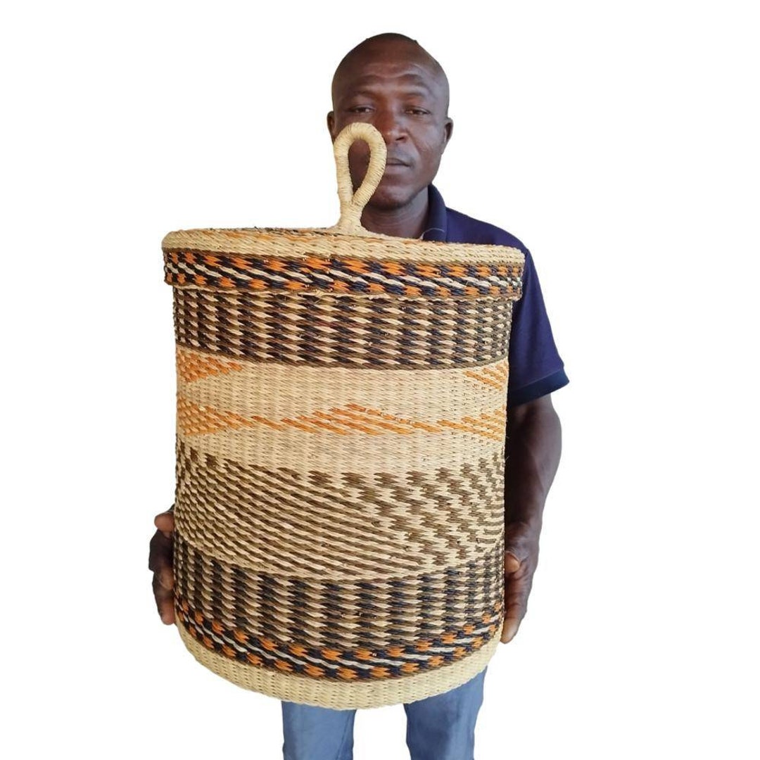 AFRICAN LAUNDRY BASKET With Lid, African Woven Basket, Blanket Basket